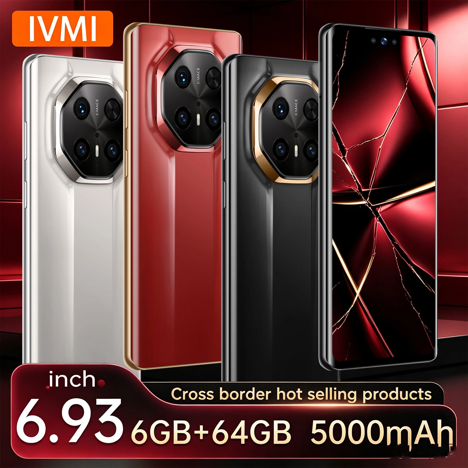 IVMI C26 Ultra Smartphone Curved Screen  6.93inch Android12 6GB RAM 64GB ROM  4G Network Google Play Store Mobile Phones