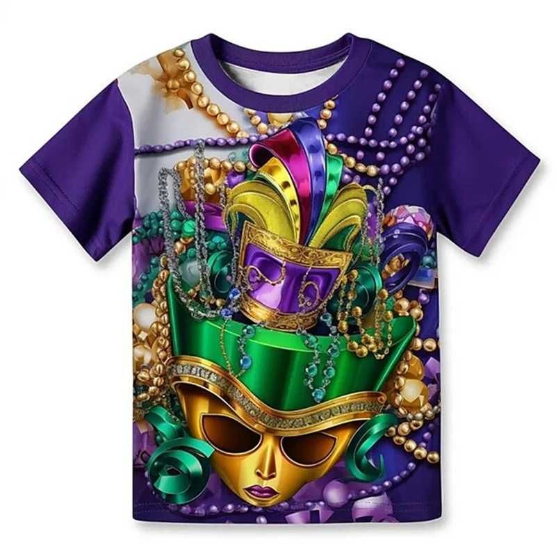 Mardi Gras 3d Print T Shirt For Men Women Fashion Exquisite Mask Graphic Pattern Short Sleeves Casual Round Neck Kids Tee Shirts