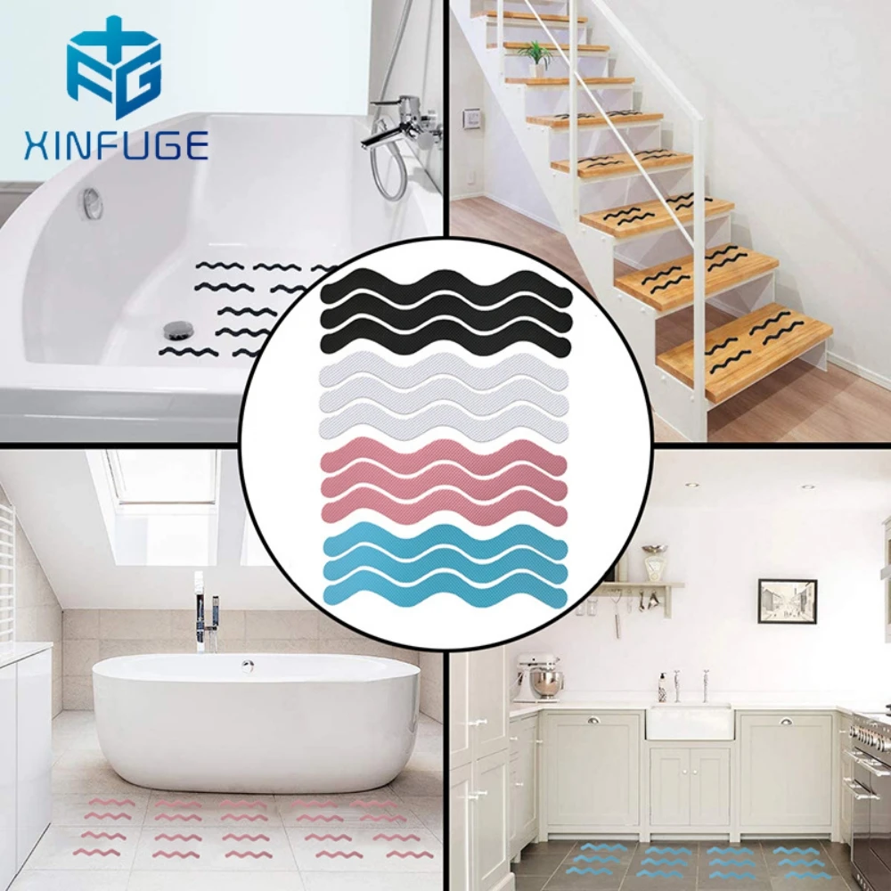 S-shaped Anti Slip Shower Stickers 12/24Pcs Safety Bathtub Strips Adhesive Decals with Premium Scraper for Bathtub Stairs Floor