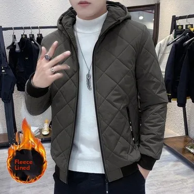

Мужская модная короткая хлопковая куртка 2025 года, зимняя теплая куртка с флисовой подкладкой, повседневная, в корейском стиле, удобная для дома