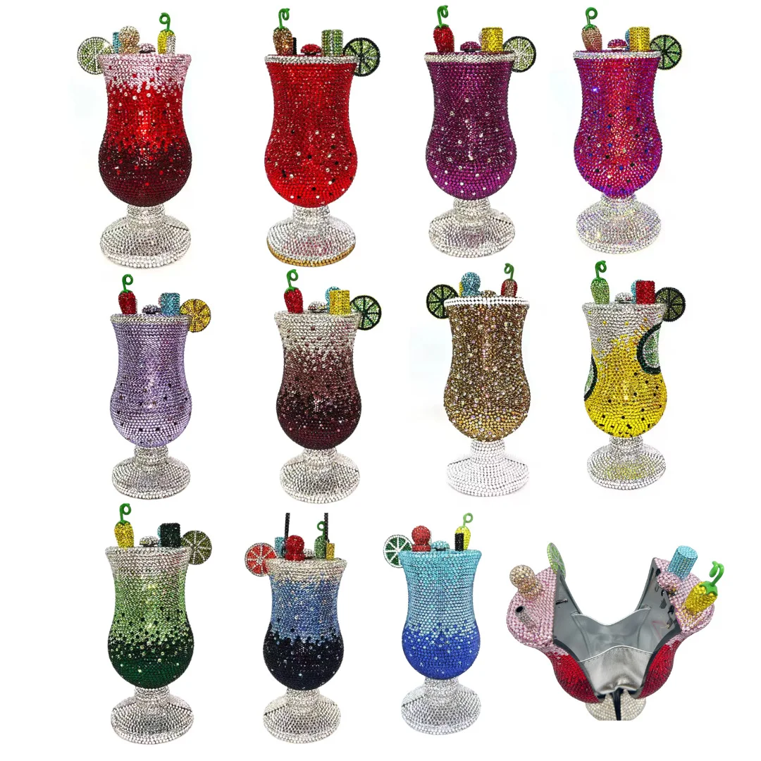 XIYUAN elegante Rhinestones Martini bolso de mano de noche para mujer cristales boda bolso nupcial elegante cóctel fiesta taza monederos