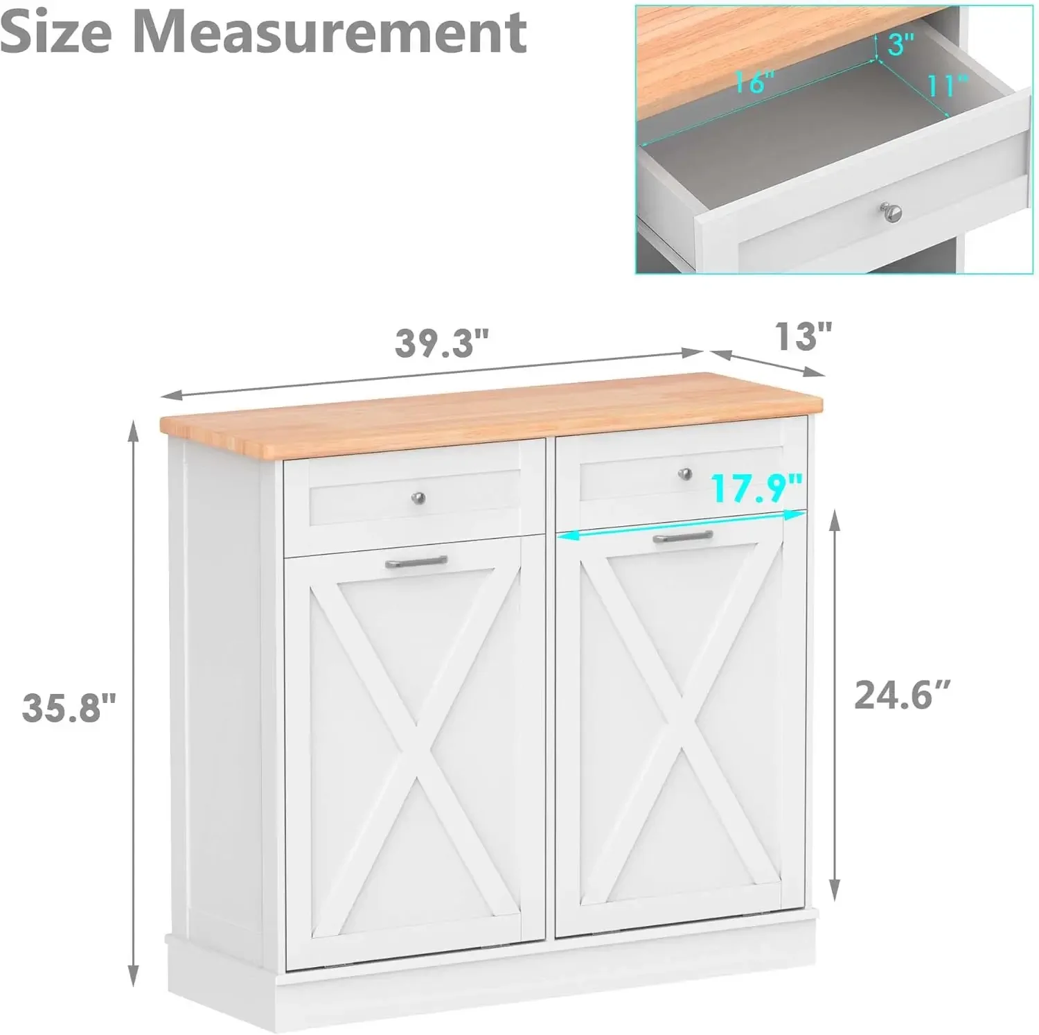 Double Tilt Out Trash Cabinet Can Bin Kitchen 20 Gallon Wooden Free Standing Laundry Sorter Recycling Cabinet Hideaway Drawer