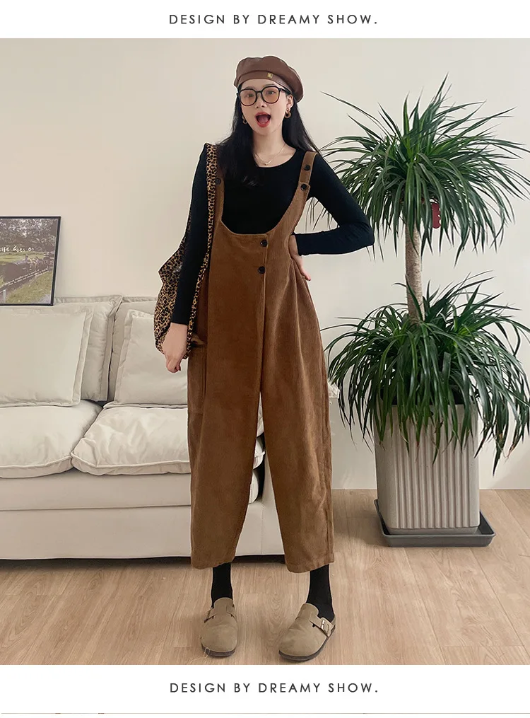 Maternity Jumpsuits 2024 Spring Casual Loose Corduroy Overalls Clothes for Pregnant Women Pregnancy Bib Pants Outfits Clothing