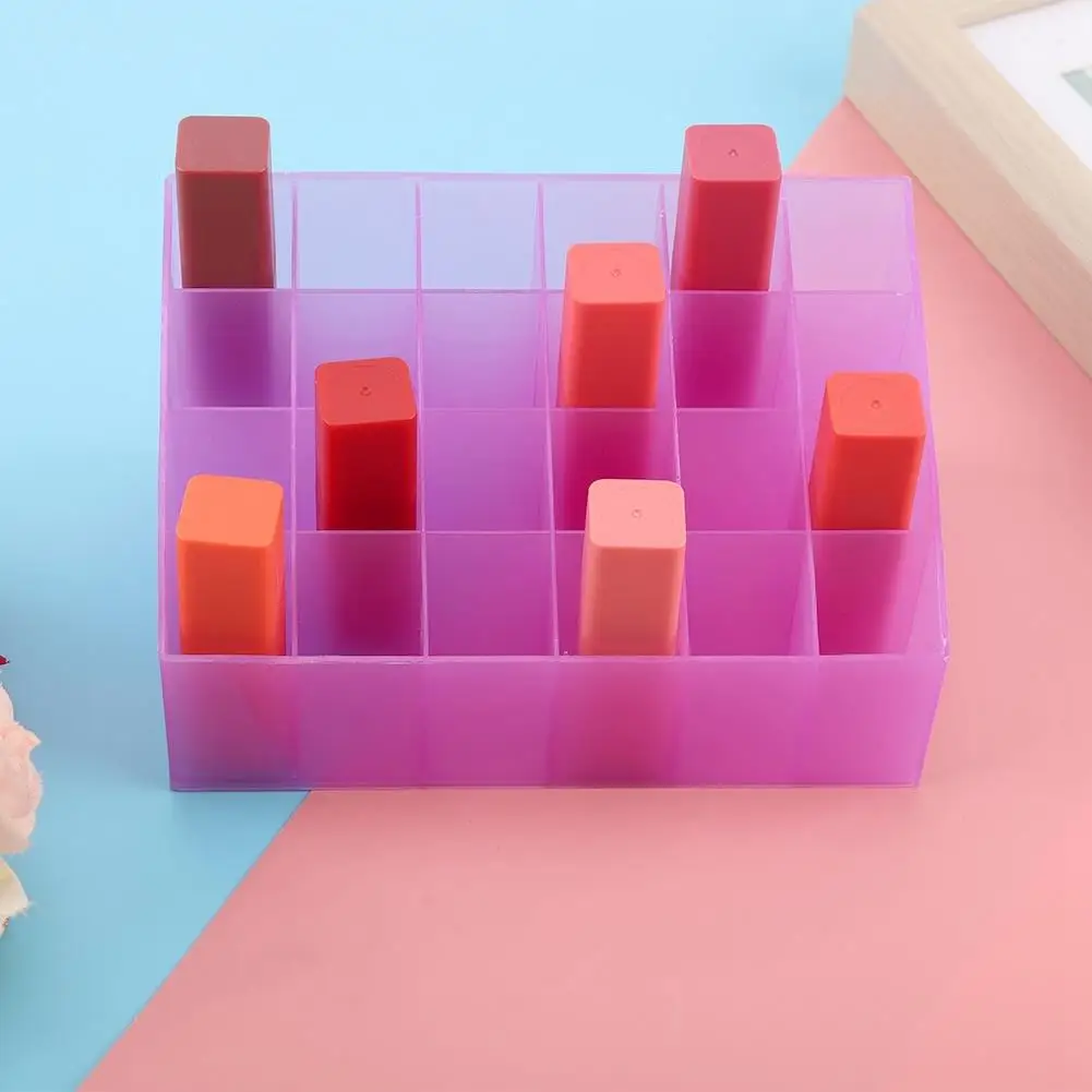 24 Grids Acrylic Cosmetic Makeup Organizer Storage Box Jewelry Lipstick Display Stand White Purple Color