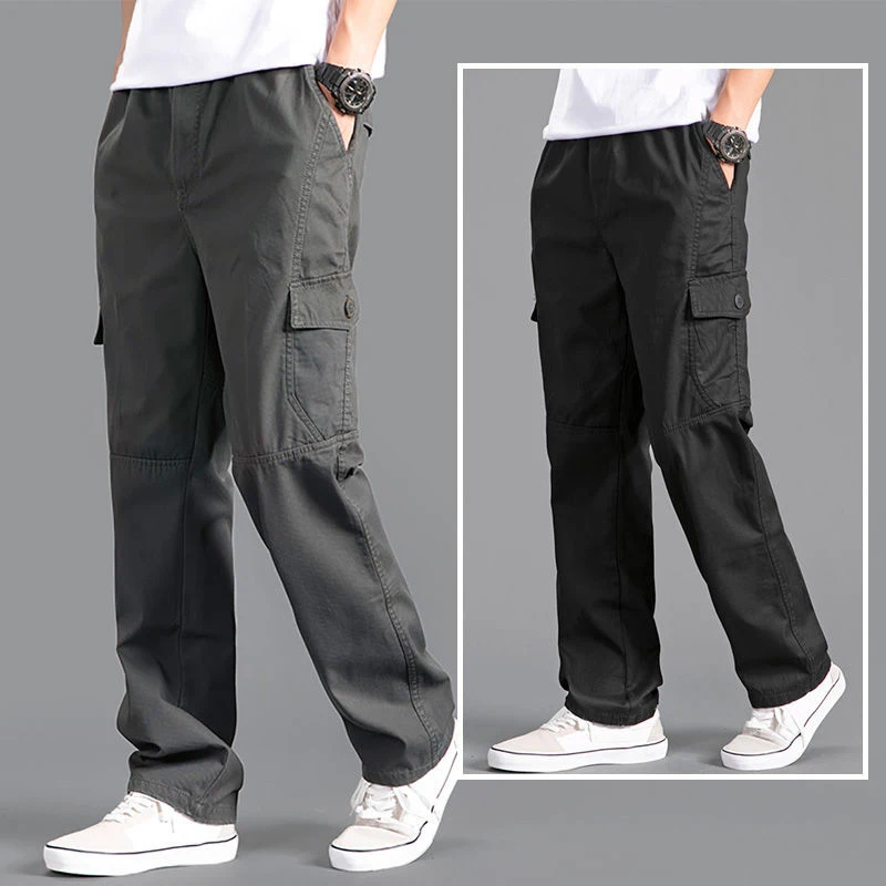 

New Cargo Pants Men's Loose Straight Oversize Clothing Solid Grey Versatile Work Wear Black Joggers Cotton Casual Male Trousers