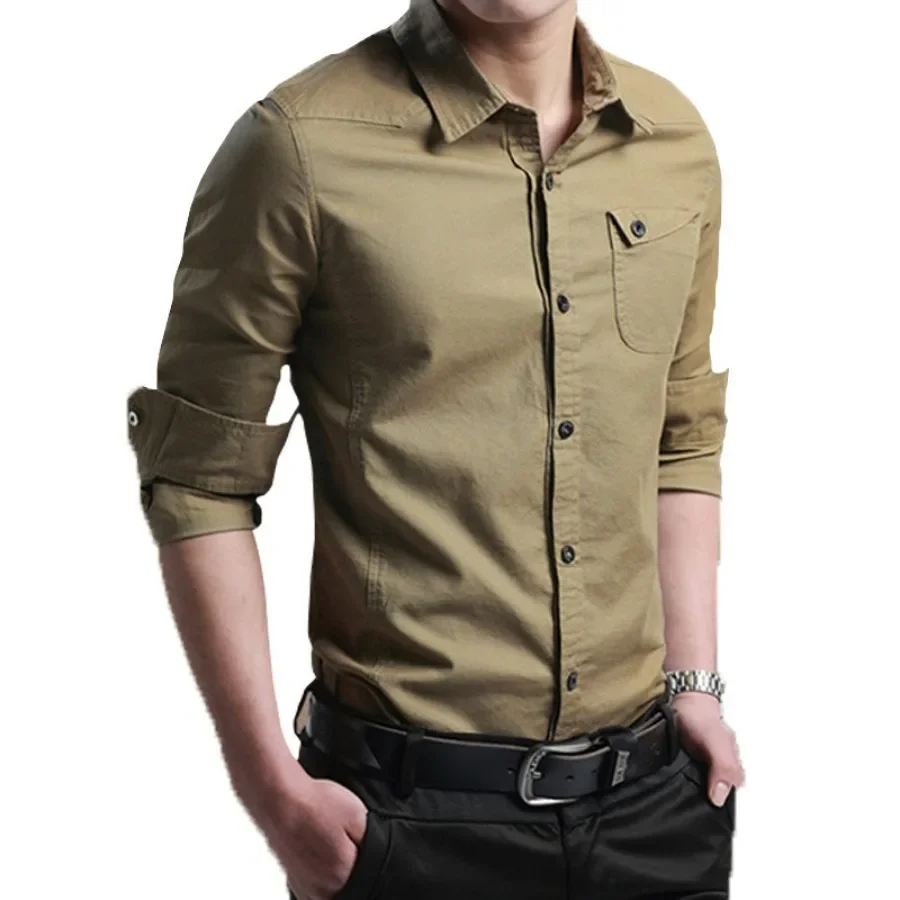 2025 High-quality 100% Cotton Shirts New Men's Long Sleeve Business Casual Shirts Fashion Solid Slim Versatile Tops Male Blouses - Image 4