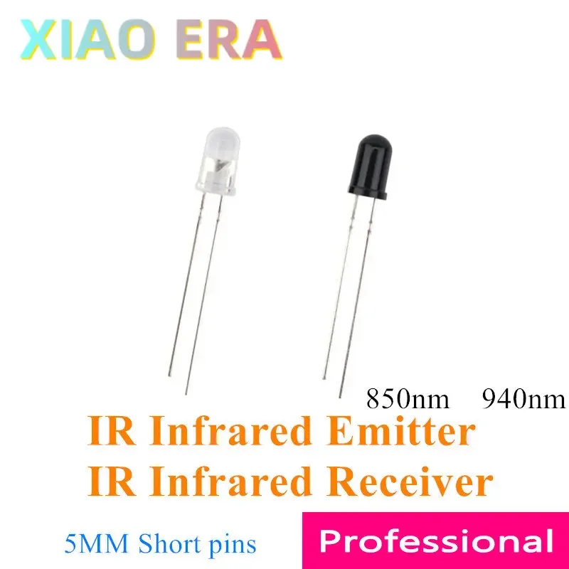 1000pcs 5mm 850nm 940nm LEDs IR Infrared Emitter and IR Infrared Receiver diodes Transparent Black Short pins Round