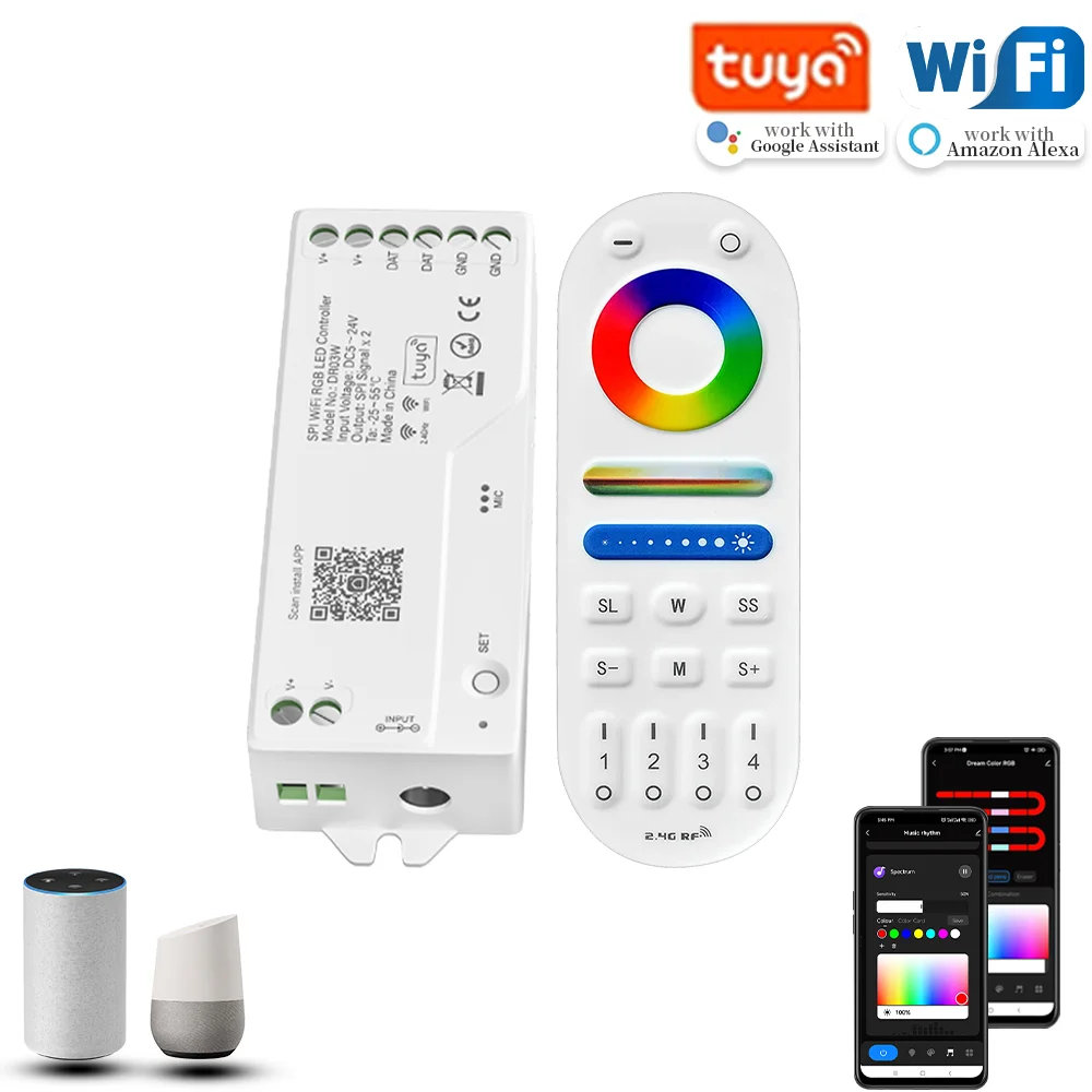 

Tuya 2.4G WIFI LED Controller DR03W/DR04W light modulator Works With Google Home Alexa control WS2812 WS2811 RGBIC RGB LED Strip