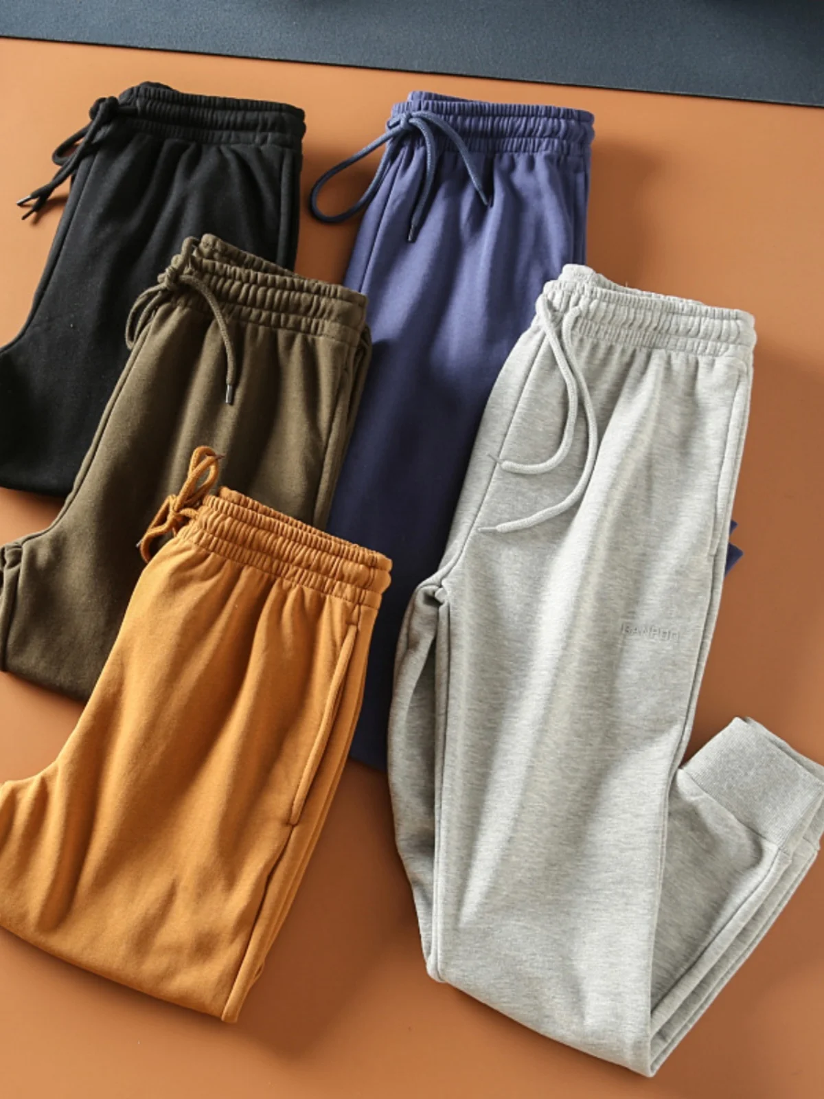 

Retro Simple Youth Men's Elastic Waist Sports Casual Loop-Woven Pants Long Trousers Trendy Straight Leg Pants Basic Color