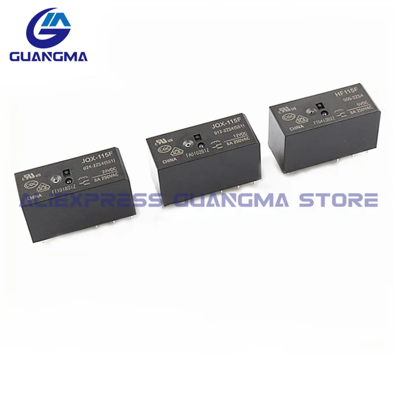 10PCS Relays JQX-115F-005 012 024 048 2ZS4  8A 250V ac 8Pin HF115F-110-2ZS4  JQX HF DC5V 12V 24V 48V 110V 230V HF115-A-230-2ZS4