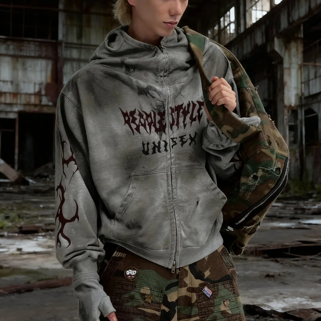 

Retro Hooded Overlay Unisex Hoodie With Exposed Camouflage Print For A Personalized Trendy Loose Fit Streetwear