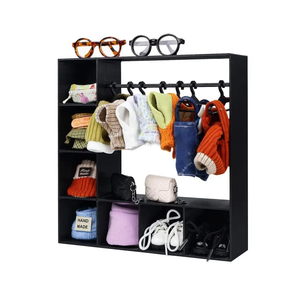 Armário de roupas de boneca de grande capacidade com 10 cabides guarda-roupa de boneca portátil bonito durável armazenamento de roupas para figuras