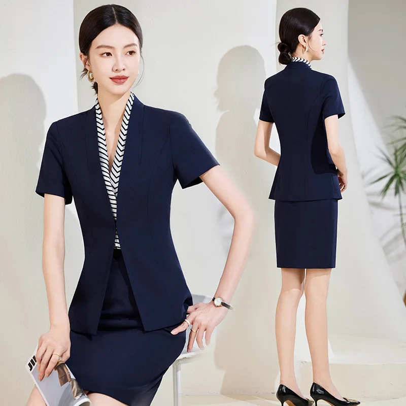 Work Clothes Capable Goddess Temperament Black, Short Sleeve Temperament High Sense Workplace Collarless Suit Business Wear Form