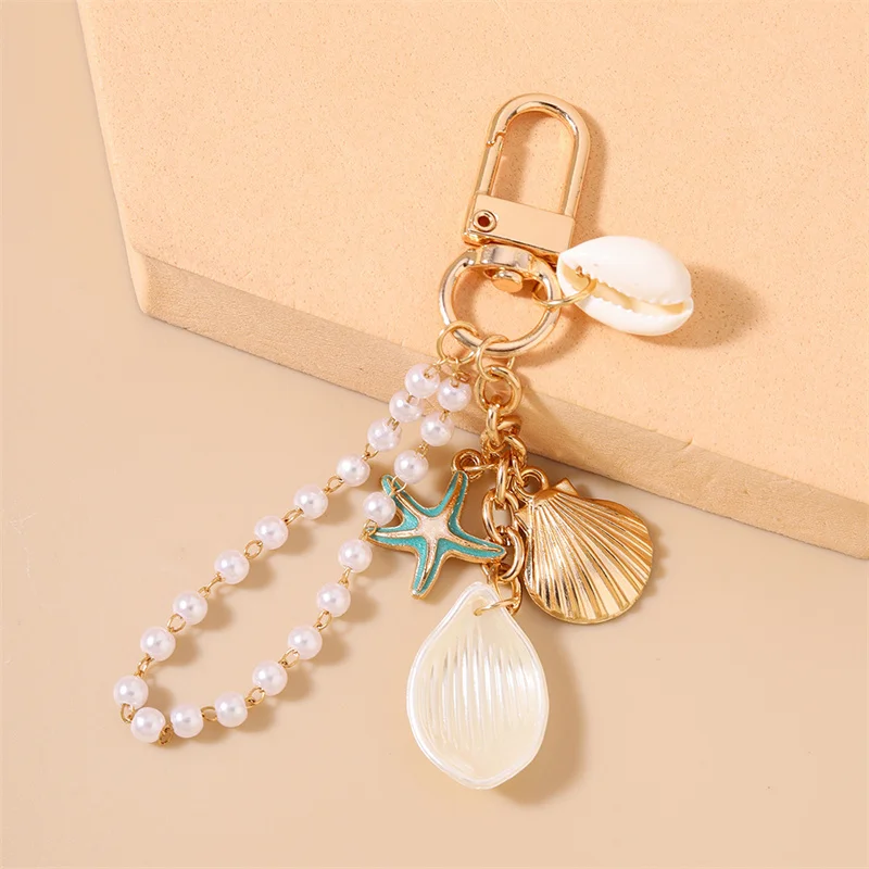 Pretty Shell Conch Keychain Women Pearl Key Ring Handbag Pendants DIY Key Chain Jewelry Accessories Decor Gifts