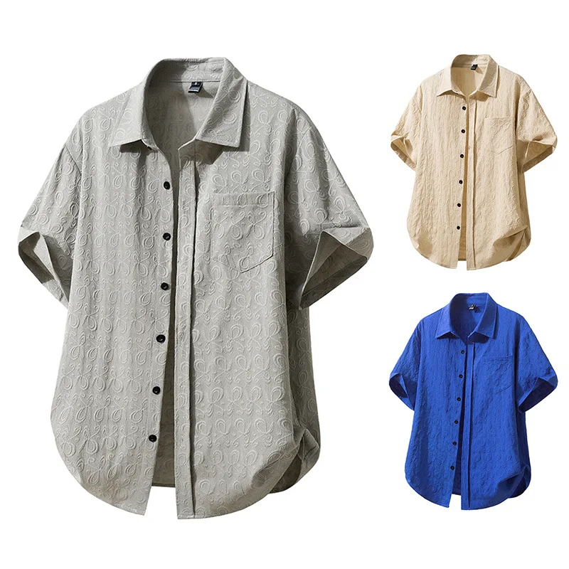 Summer New Men's Floral Short-sleeved Shirt Men's Loose Casual Five-quarter-sleeved Shirt
