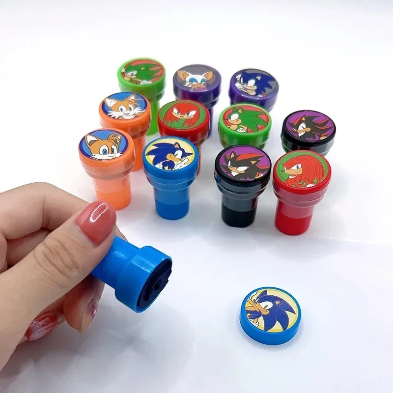 12pcs/set Sonic Cartoon Seal Anime Figure Hedgehog Cute Pattern Children's Toys Funny Modeling Official Stationery Stamp Gifts