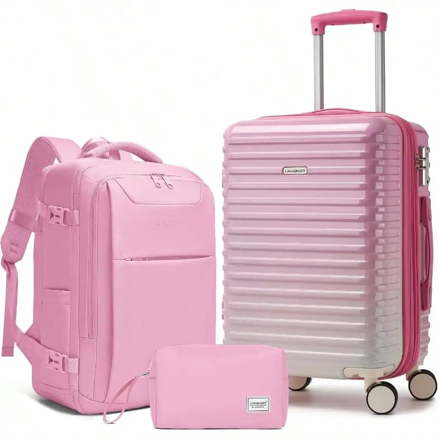 Carry On Luggage 20-Inch Expandable Suitcases, Peach Sparkling 22x14x9 Airline Approved, Gradient PC+ABS Hardshell, Expands 2