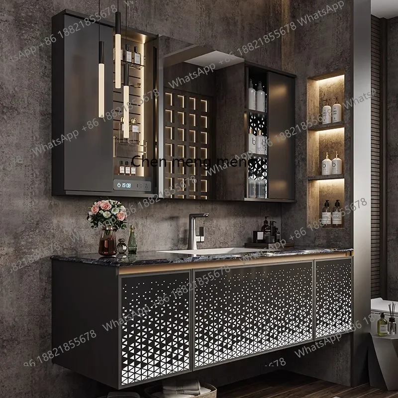 

Новое поступление, современный простой легкий роскошный шкаф для ванной комнаты, комбинация светящейся дверной панели, умывальник для ванной комнаты, изготовление на заказ