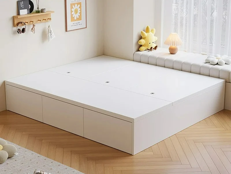 Factory Direct 2026 Solid wood bed Modern simple storage Double bed High box No bedside storage Small apartment Tatami single