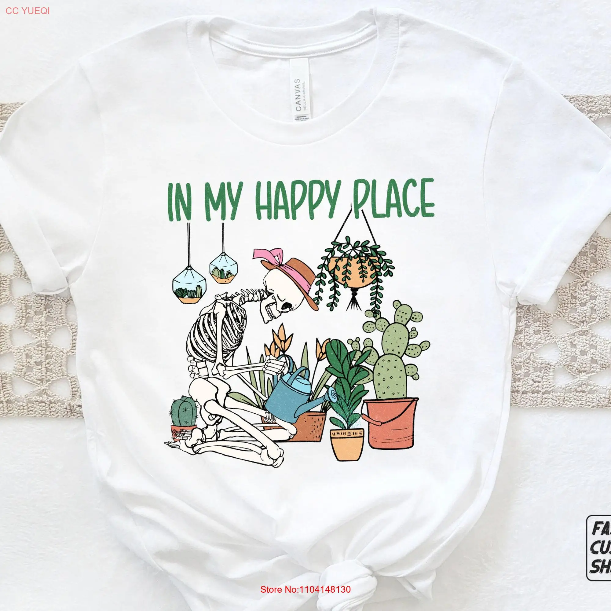 In My Happy Place T Shirt Garden Is Plant Lover Funny Skeleton For Gardener E0341 long or short sleeves