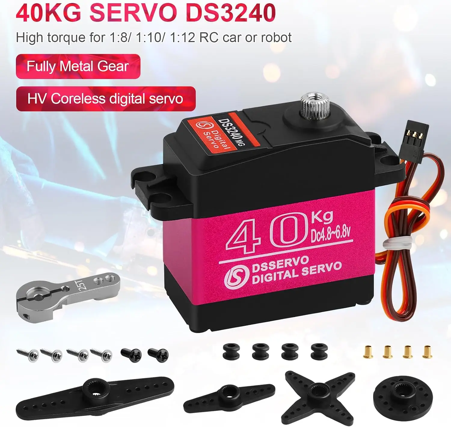 40KG Torque Servo Digital Servo Metal Gear Waterproof 25T Servo Horn For 1/8 1/10 12 RC Car Crawler Robot Control Angle 180/270°