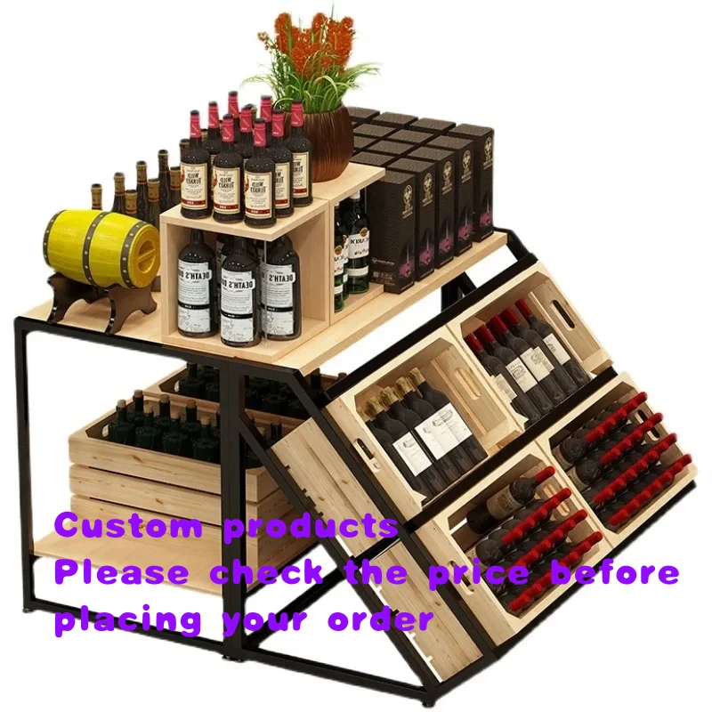 custom.Winery Wine Display Rack Metal Wood Light Weight Combination Wine Racks