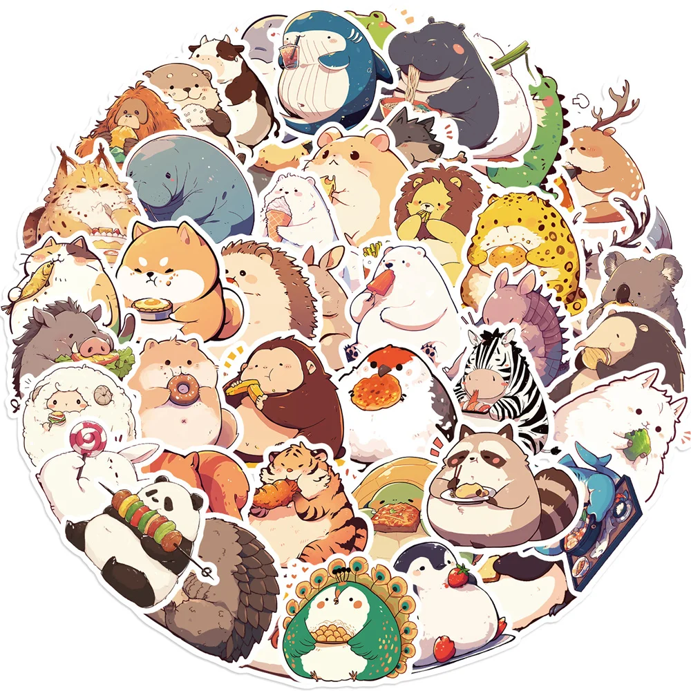 50pcs CUte Cartoon Fat Animals Stickers For Laptop Ipad Computer Phone Stationery DIY Sticker Scrapbooking Supplies