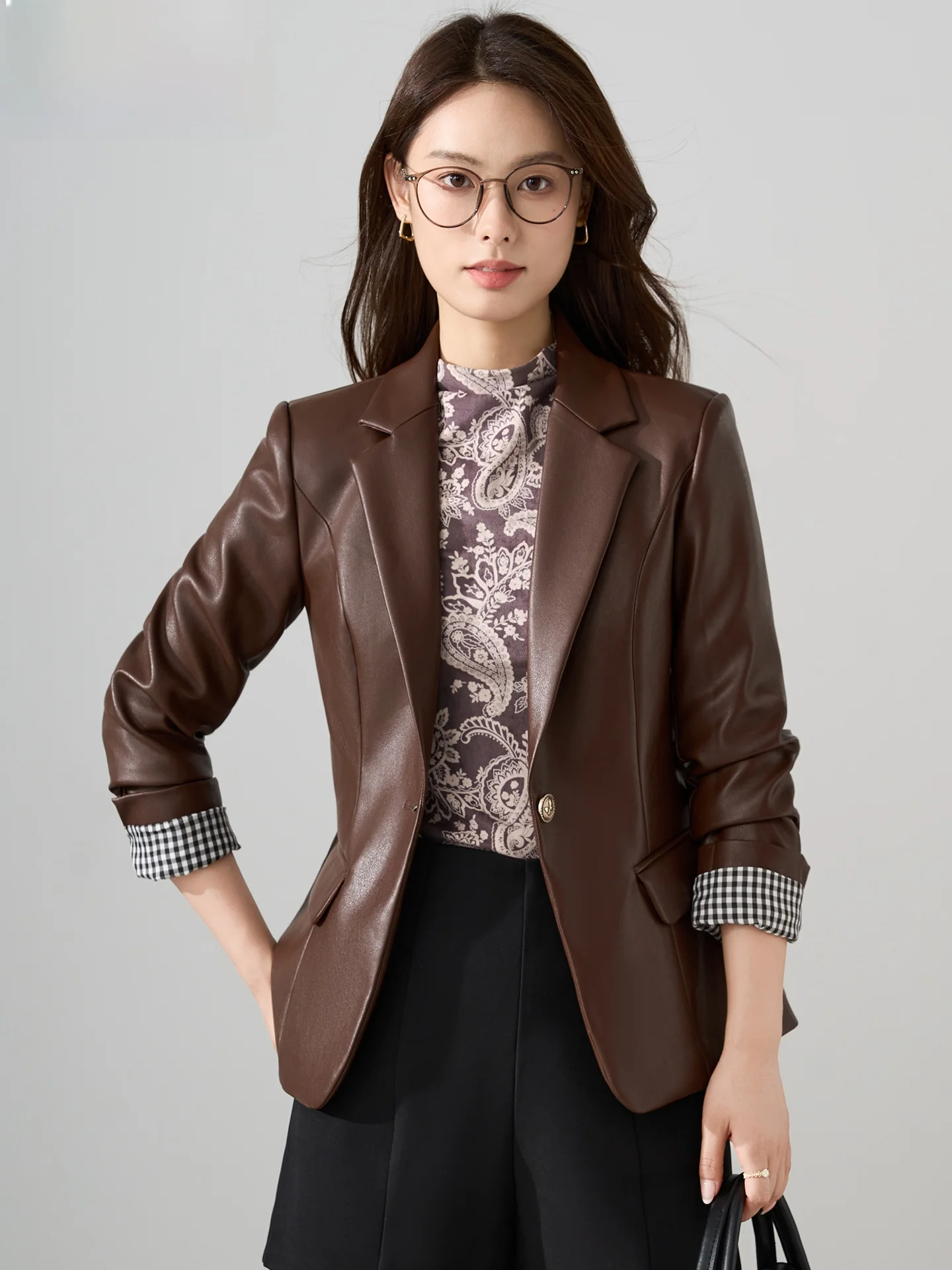 

Fashionable PU Leather Jacket Women's Autumn Winter New Style Small Size Elegant High-End Feel Commute Wind Style