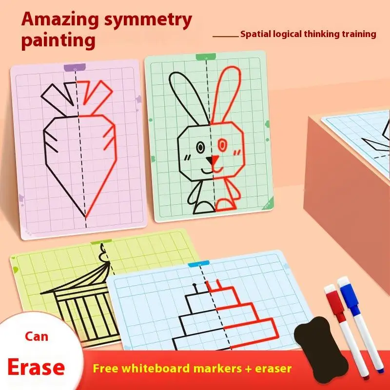 Symmetrisches Zeichenspielzeug für Kinder mit 20 Seiten, das auf Feinmotorik schreiben und 2-Farben-Bürstenkontroll-Trainingszeichnung fokussiert