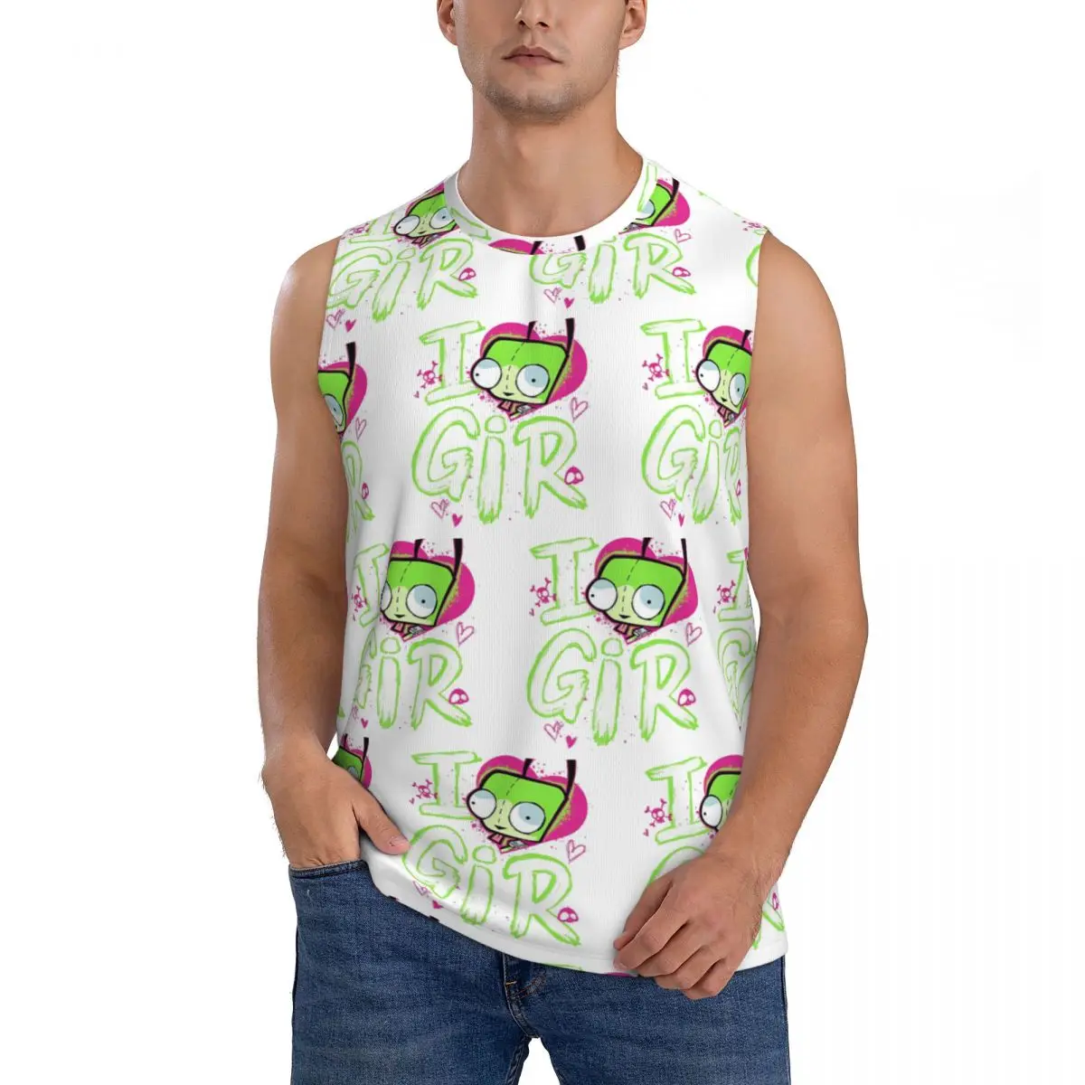 Invader Zim Valentine's Day I Love GIR Men Sleeveless Tank Tops Quick Dry Breathable Gym Fitness Running Summer Sport Vest