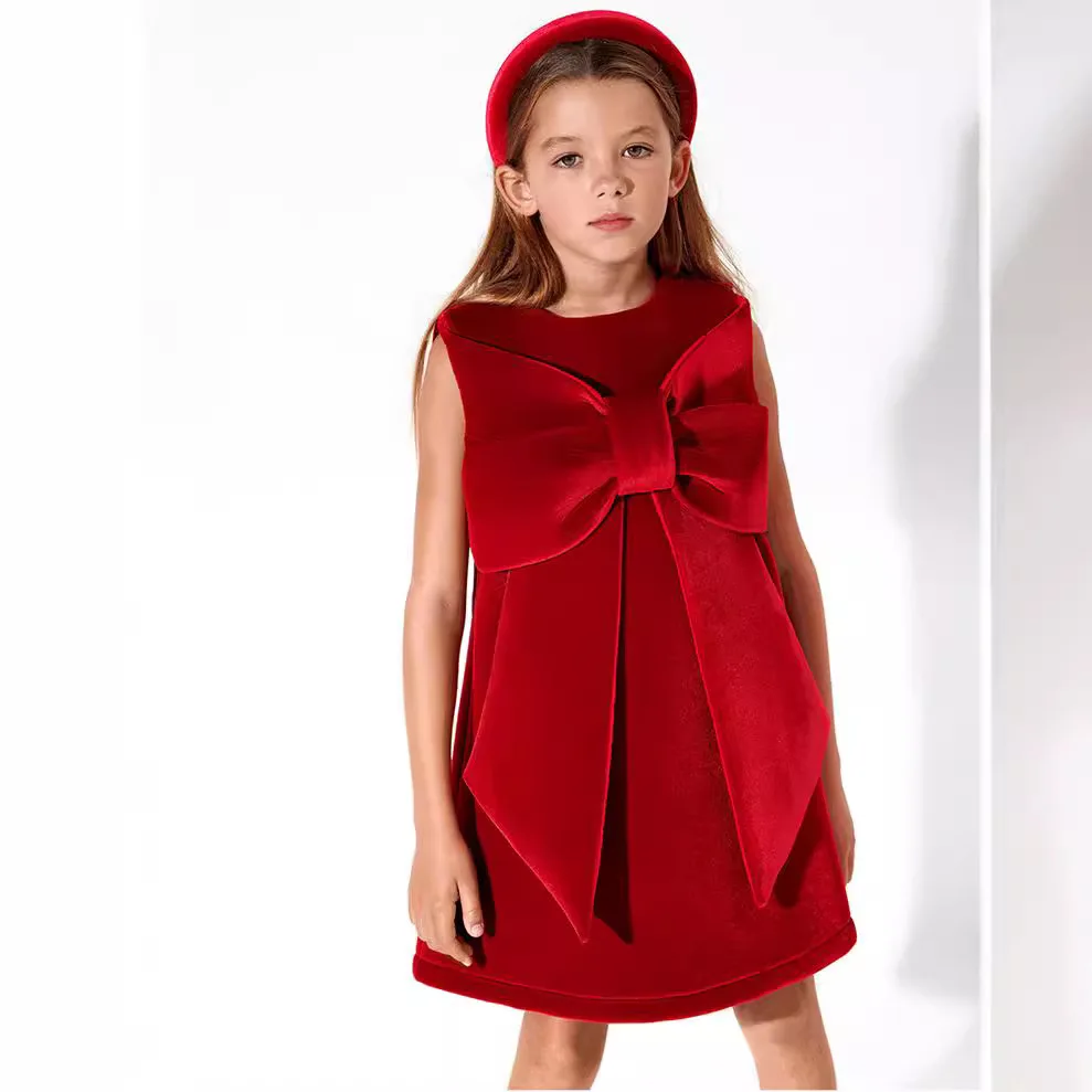

Cute Sweet Baby Girls Red Big Bow Princess Dress For Kids Christmas Gift Ceremony Wedding Birthday Party Prom New Year Gown