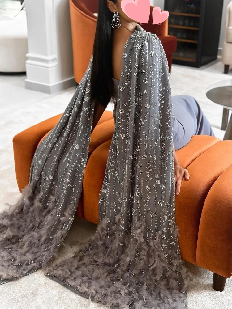 Customize Formal High quality Retro Jersey Feather Applique Sheath Sweetheart Midi Dresses Evening Dresses Matching Elegant