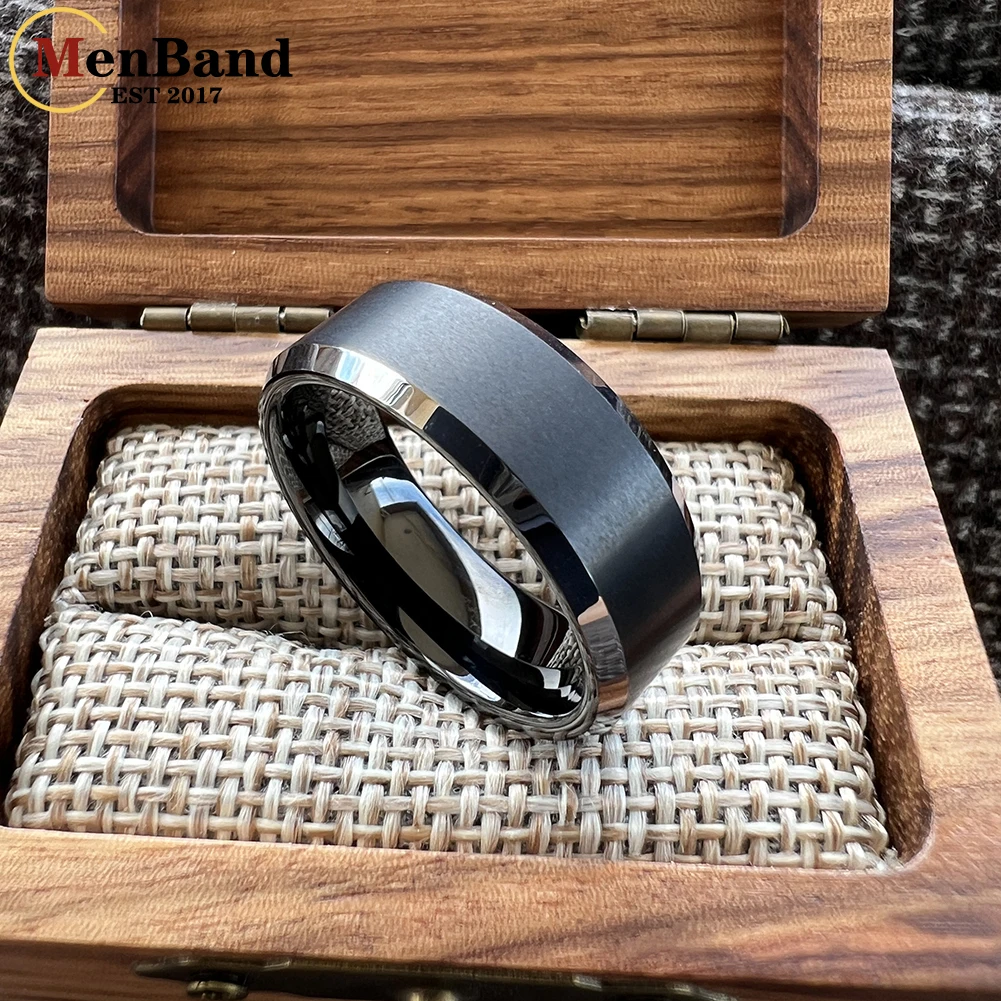 MenBand Men\'s 6/8mm Black Tungsten Carbide Ring Diagonal Polishing Pure Comfortable For Marriage And Engagement Ring