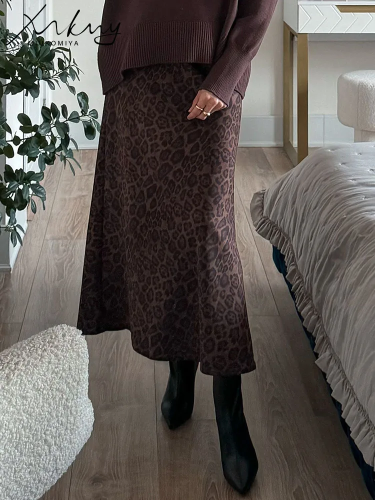 Elegant High-Waist Leopard Print Maxi Skirt for Women