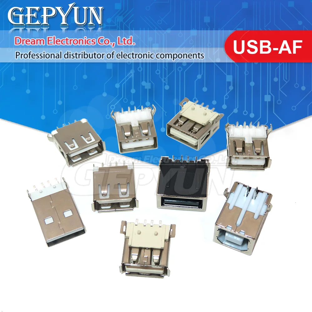 10PCS Connector USB-AF Female Socket DIP SMD Vertical Single Layer USB Socket Interface Mini USB-3.1 10 16 24P Square USB socket