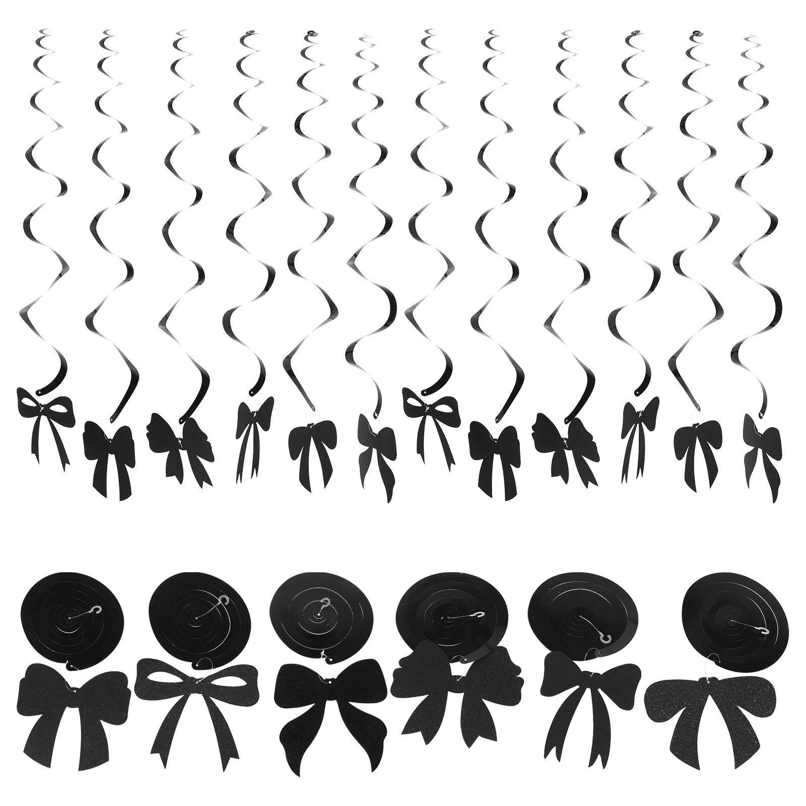 

18Pcs Black Bow Hanging Swirls Spiral Streamers Birthday Party Shower Bridal Shower Ceiling Decoration Bow Garland