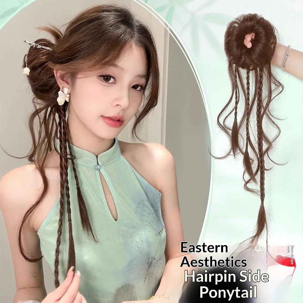 New Chinese Style Synthetic Hair Loose Temples Bun Ponytail Heat Resistant Retro Hair Accessories for Women Daily Party