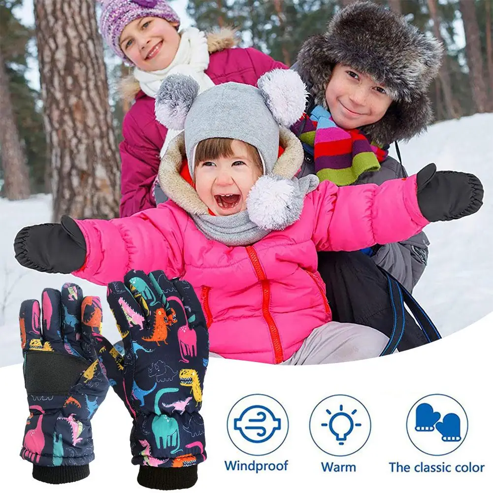 Winter Ski Gloves Children Non-slip Thicken Thermal Gloves Snowboard Windproof Outdoor Kids Mitten Unisex Warm Gloves