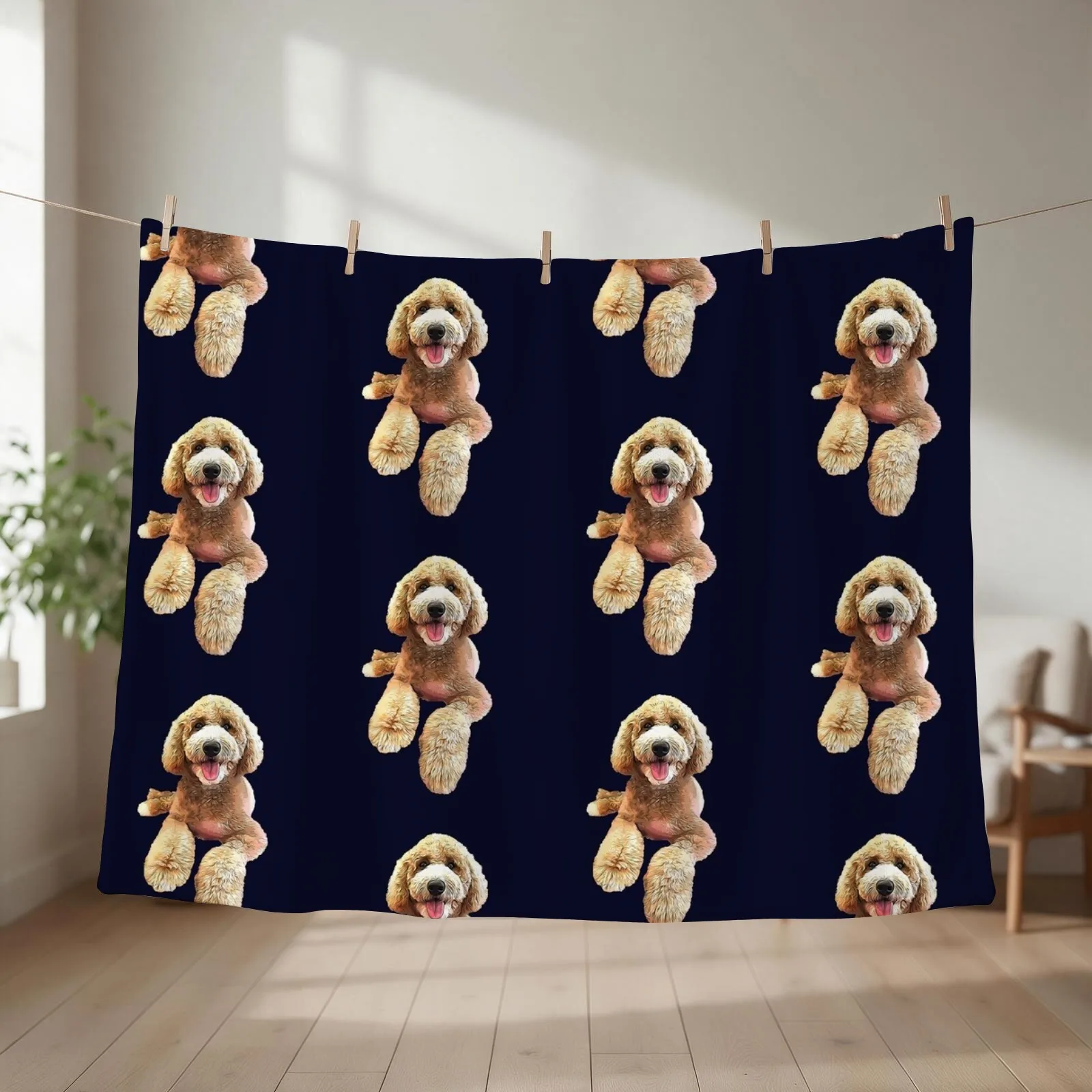 Labradoodle Cute Cartoon Dog Throw Blanket couch cozy soft plush fuzzy picnic outdoor blanket