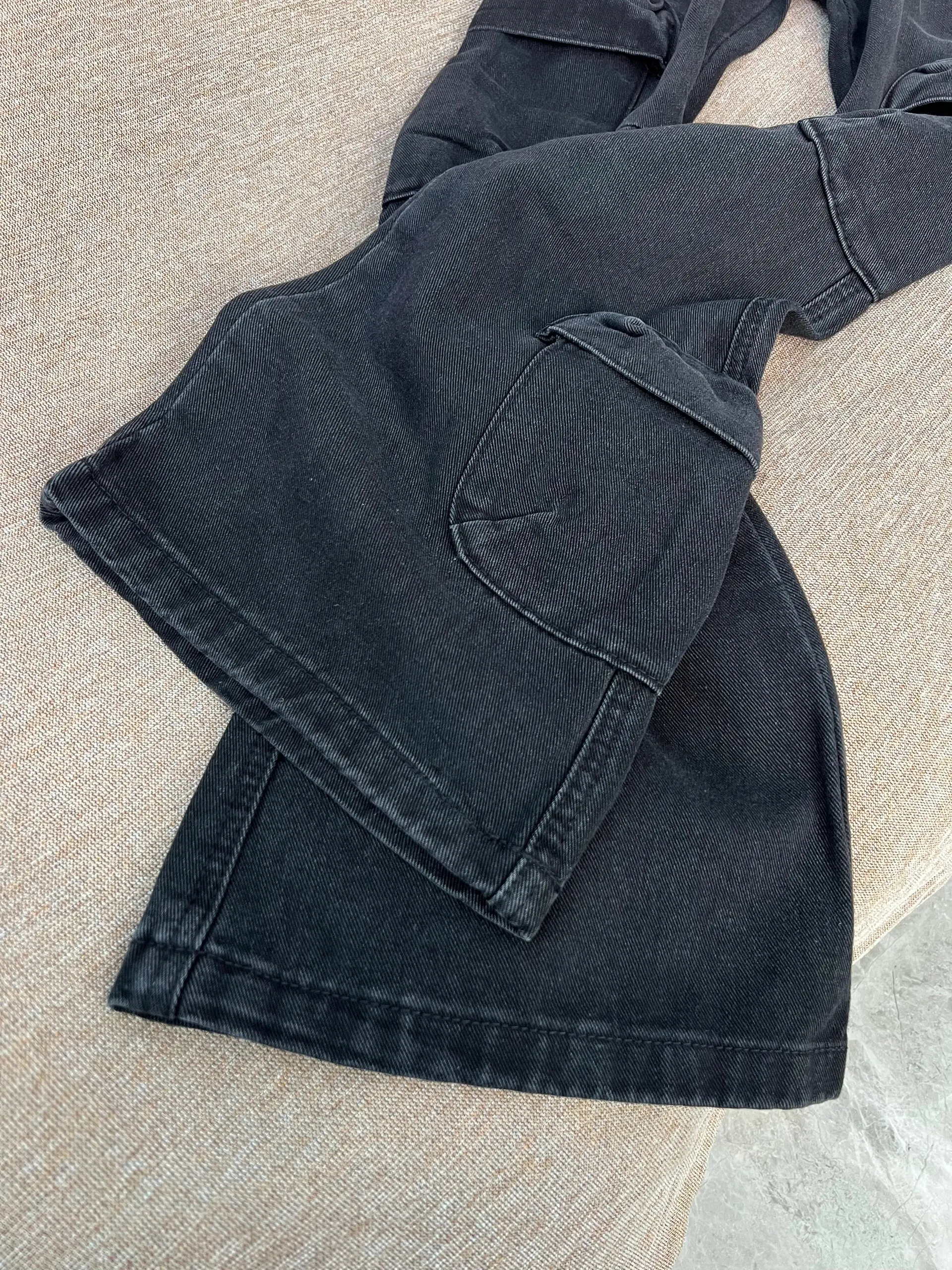 Pantalones vaqueros de mezclilla Bla de pierna recta de cintura alta, ropa de trabajo informal Retro americana Sle para mujer con múltiples kets, diseño adelgazante