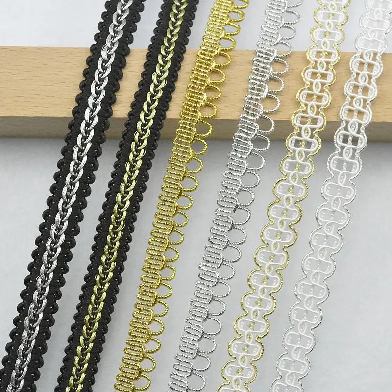 

5Meters/196.85In Per Pack of New Clothing Accessories Lace Trim for Wedding Dresses, Exquisite Party Headwear with Gold and Silv