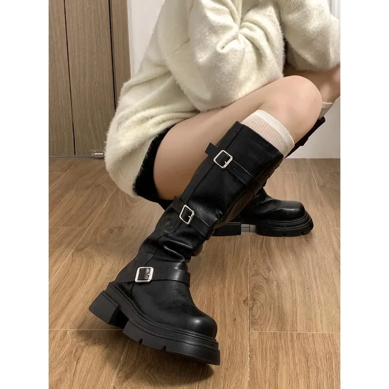 Botas de vaquero del oeste para mujer, botas Faion de tubo alto Thi Bot, nuevas botas largas Retro Sle de otoño, estilo americano Sle Slim