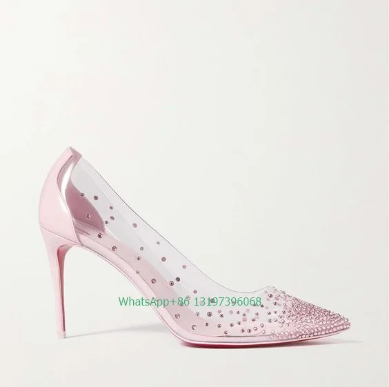 

Lady pink pointed toe bling sequins pumps PVC design cover heel dress shoes size 40 footwear causal dress pumps bling shoes