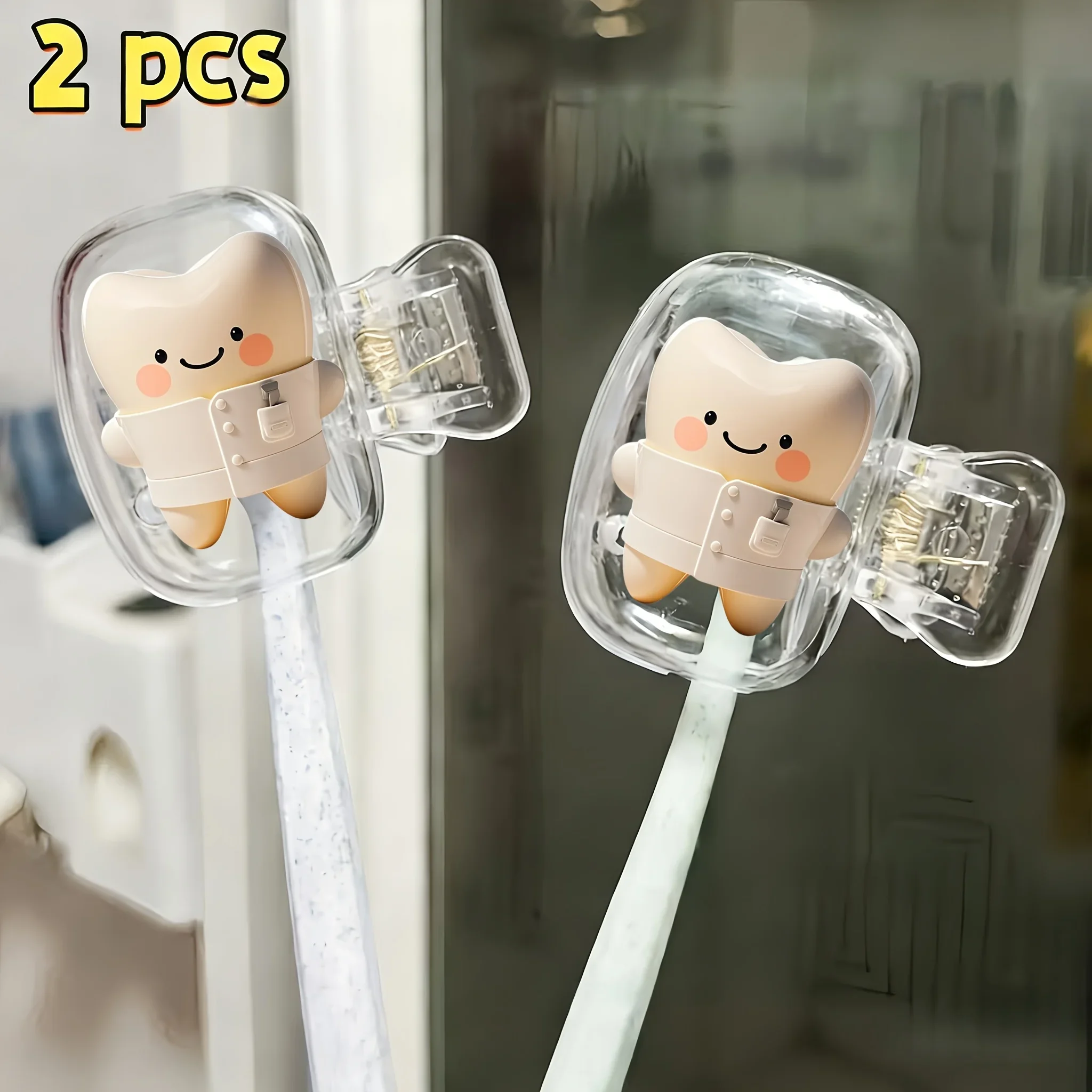 2pcs Teeth Dust-Proof Odorless Toothbrush Holder Home Storage Organizer with Transparent Lid Suitable for Bathroom Camping