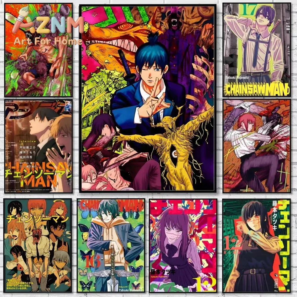 AZNM Chainsaw Man Manga Cover Canvas Wall Art Frameless Print Poster for Home Bedroom Living Room Wall Decor