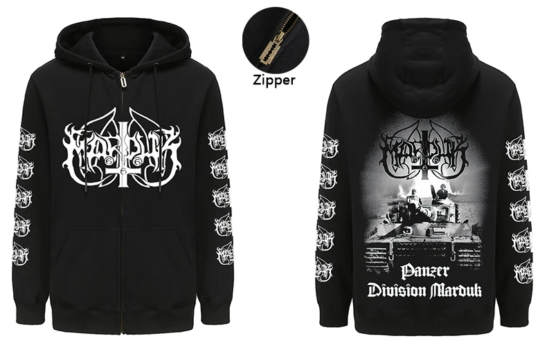 Black Heavy Metal Mens Hoodies Marduk Hoody Tops Harajuku Hip Hop Streetwear Zipper Hoodie Oversized Sweatshirts Pullovers