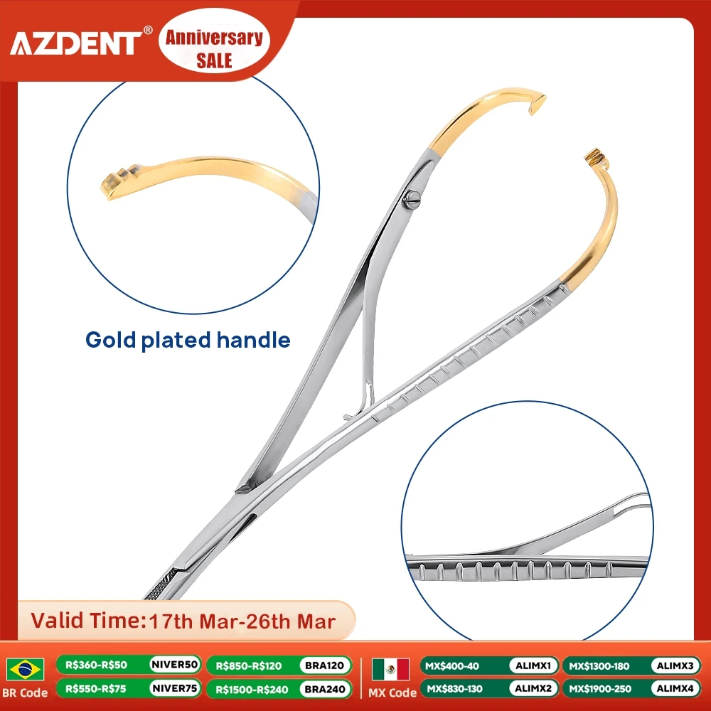 AZDENT Dental Needle Holder Tweezers Stainless Steel Forceps Orthodontic Instrument Dentist Surgical Dentistry Tools