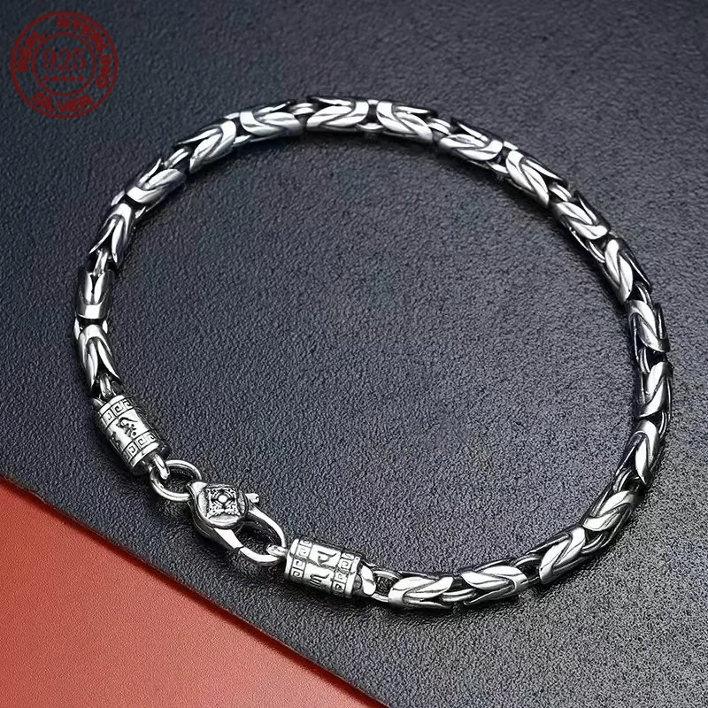

New Handmade Retro 925 Sterling Silver Men Safe Braided Bracelet Diamond Pestle Tide Hip Hop Niche Bracelets Jewelry Accessorie