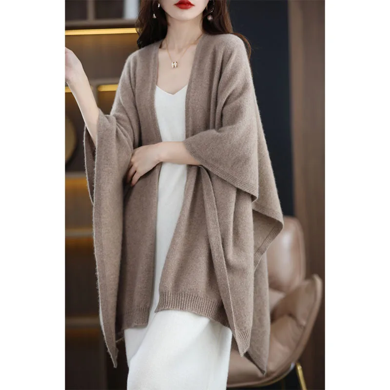 

New Spring Autumn and Winter Pure Wool Oversized Shawl Ladies Knitted Air Conditioning Shirt Elegant Coat Dual Purpose Scarf