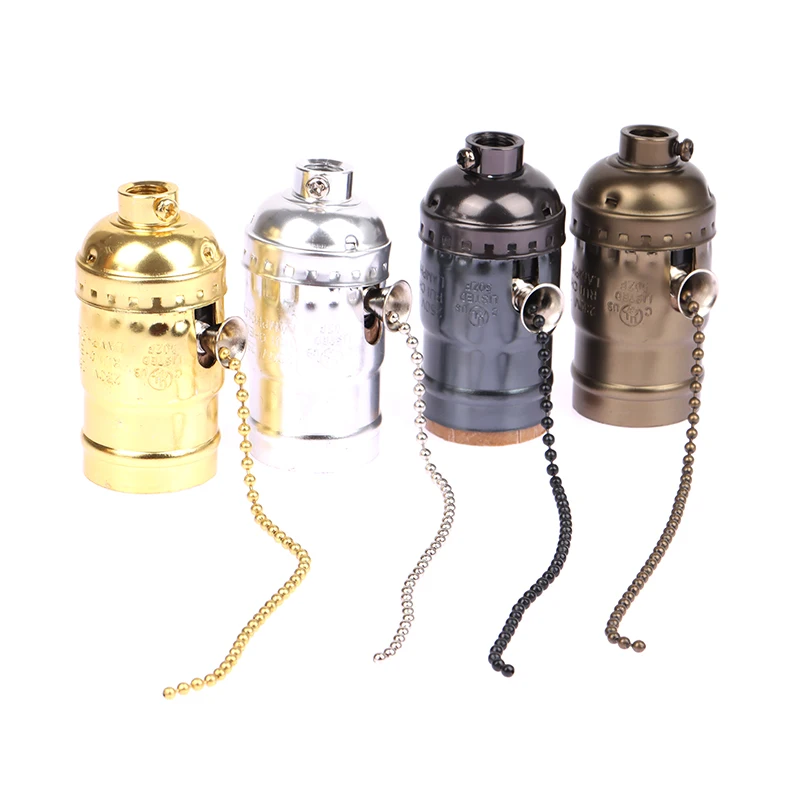 1Pc Vintage E26 E27 Aluminum Retro Antique Lamp Base Holder Screw Aluminum Shell Bulb Light Screw Socket 4 Colors with Switch